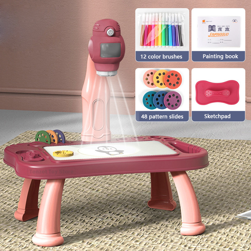 Digital Drawing Tablet - สมาร์ทโปรเจคเตอร์เด็กภาพวาดชุดโต๊ะโปรเจคเตอร์การศึกษาของเล่นวาดศิลปะหัตถกรรมการเรียนรู้สีเครื่องมือสำหรับเด็ก