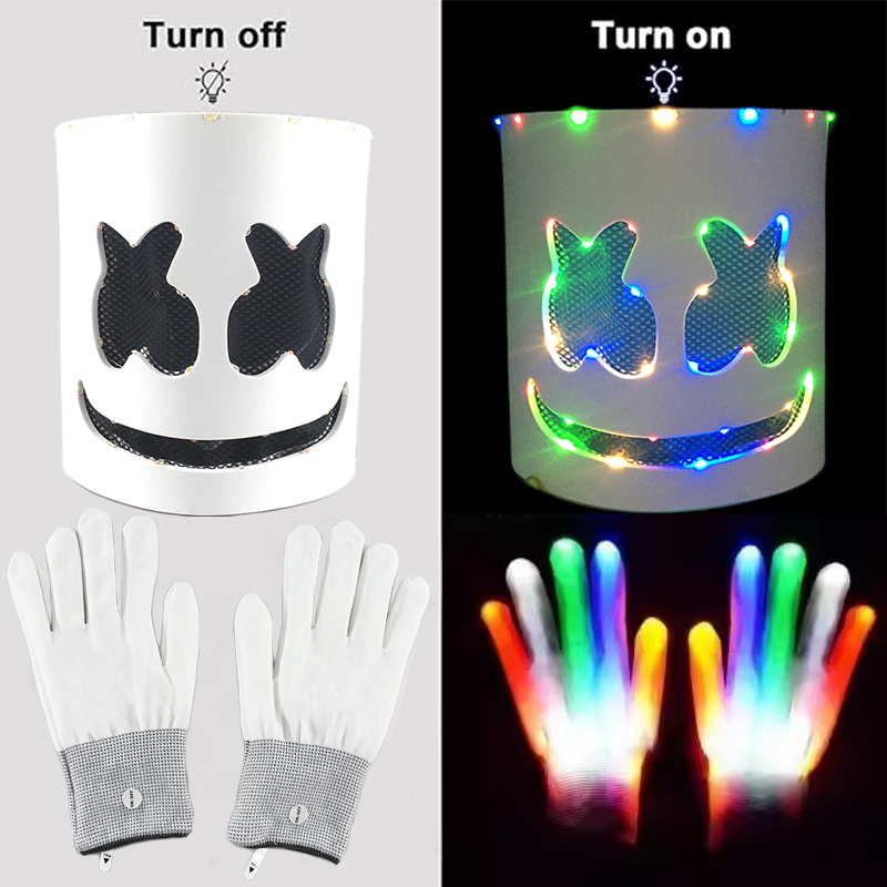 Led Gloves Music - หน้ากากและถุงมือไฟ LED ดีเจ มาร์ชเมลโล่ หมวกกันน็อคไฟ LED