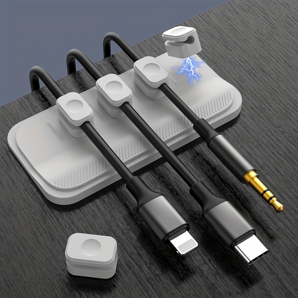 Magnetic Charging Cable - ที่ยึดสายเคเบิลแม่เหล็กติดรถยนต์ ที่หนีบสายซิลิโคนอเนกประสงค์สำหรับวางบนโต๊ะ ที่เก็บสายชาร์จ USB